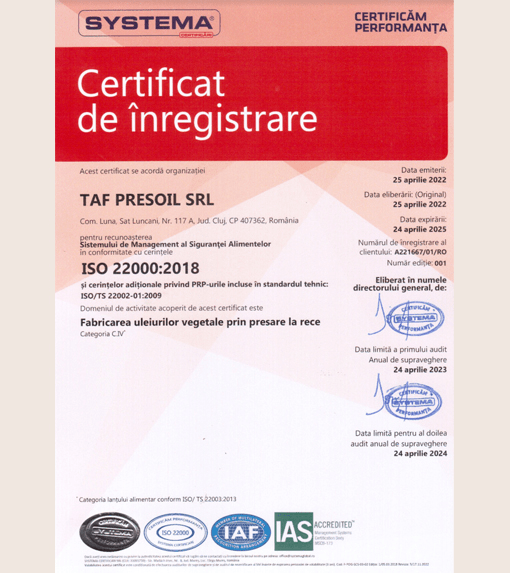Certificare ISO 22000